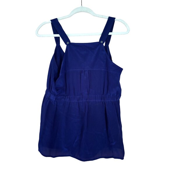 Anthropologie Odille Navy Silk Button-Front Tank Top With Ruffle Detail Size 6 - Picture 9 of 9
